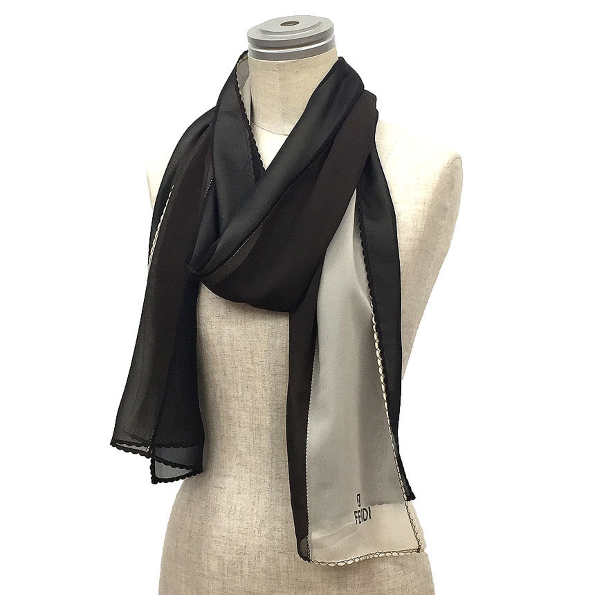 FENDI Long Scarf Silk Black x Brown Stole Fendi | eLADY Globazone