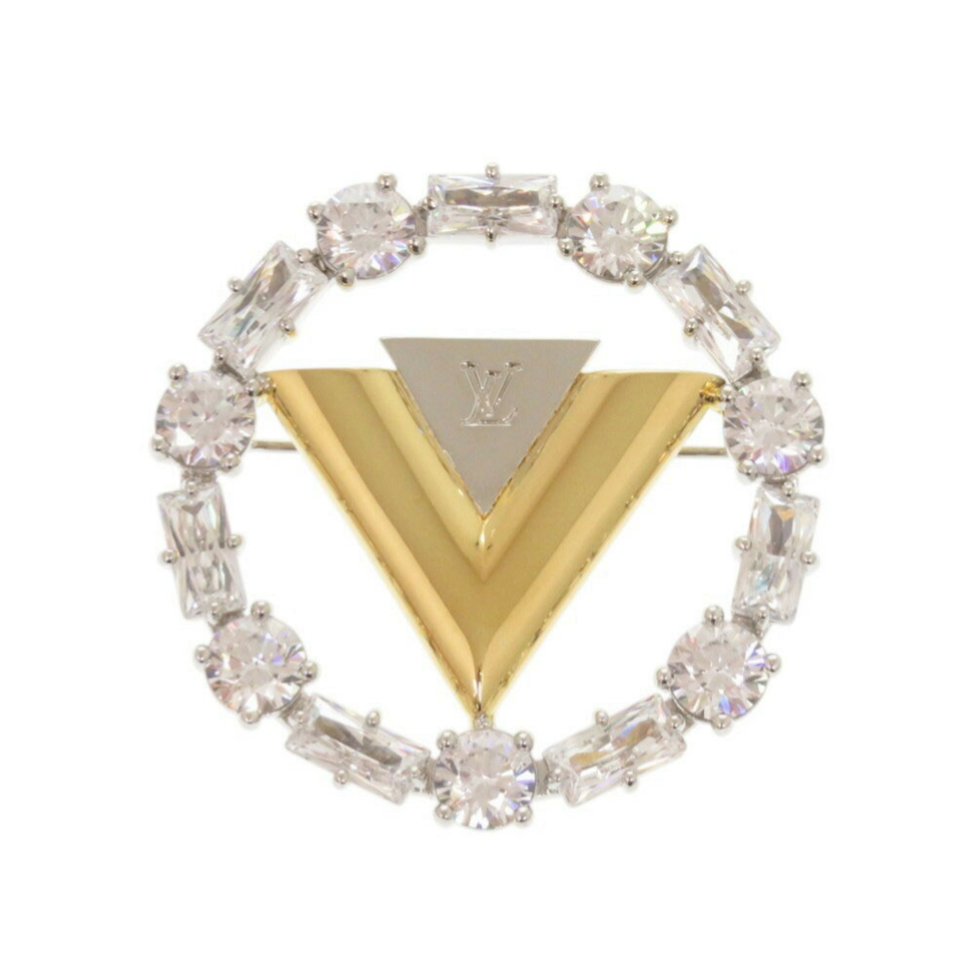 Like new Louis Vuitton V for Brooch M02263 Metal Rhinestone Silver