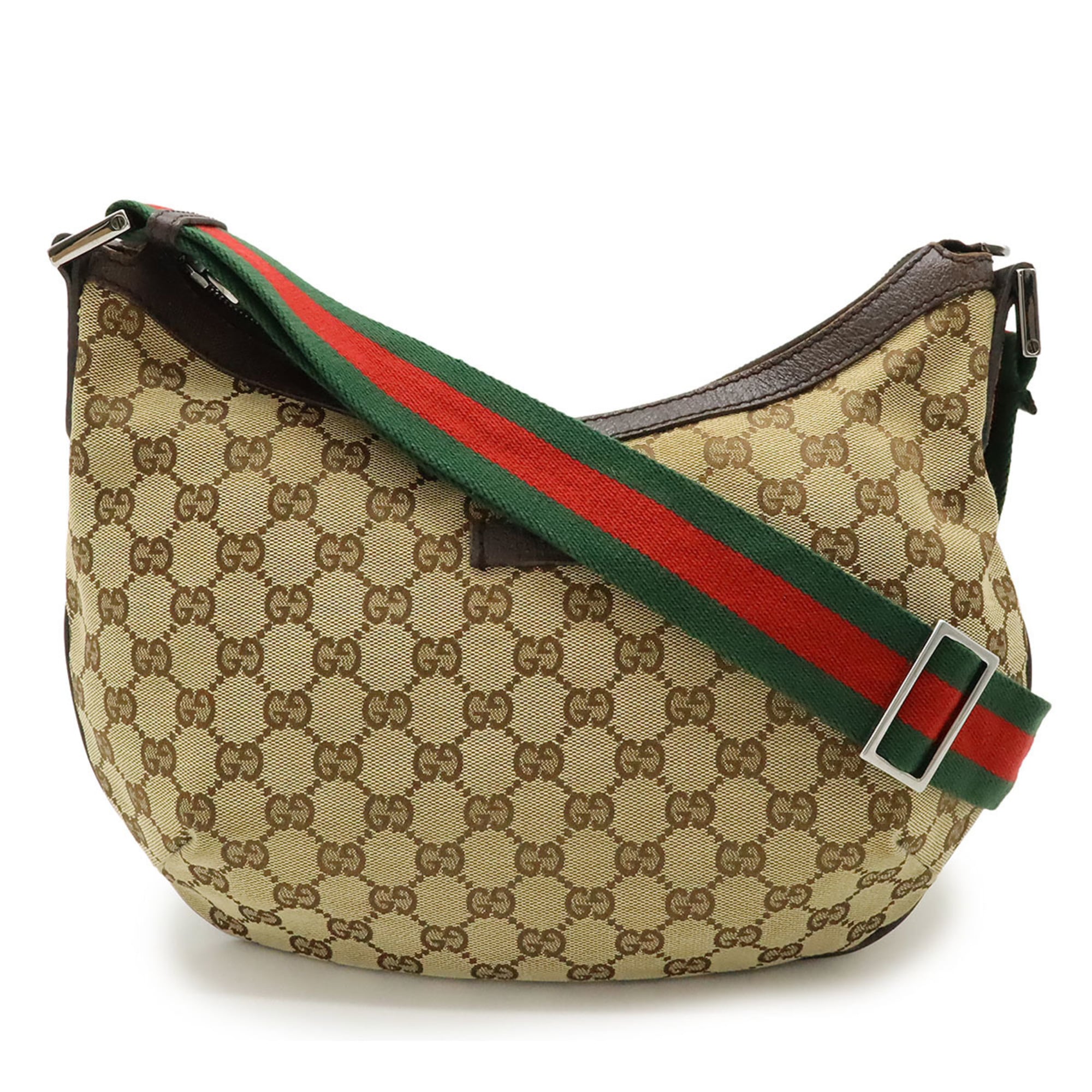 GUCCI GG Canvas Sherry Line Shoulder Bag in Leather, Khaki Beige