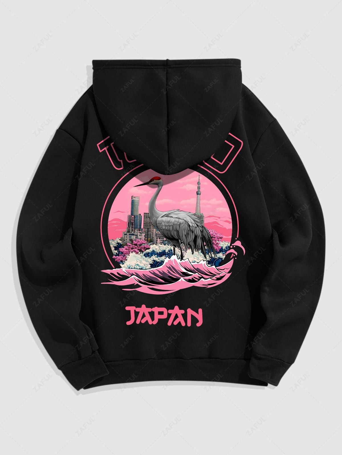 Men's Japan Letter Floral Crane Graphic Pattern Fuzzy Fleece-lined