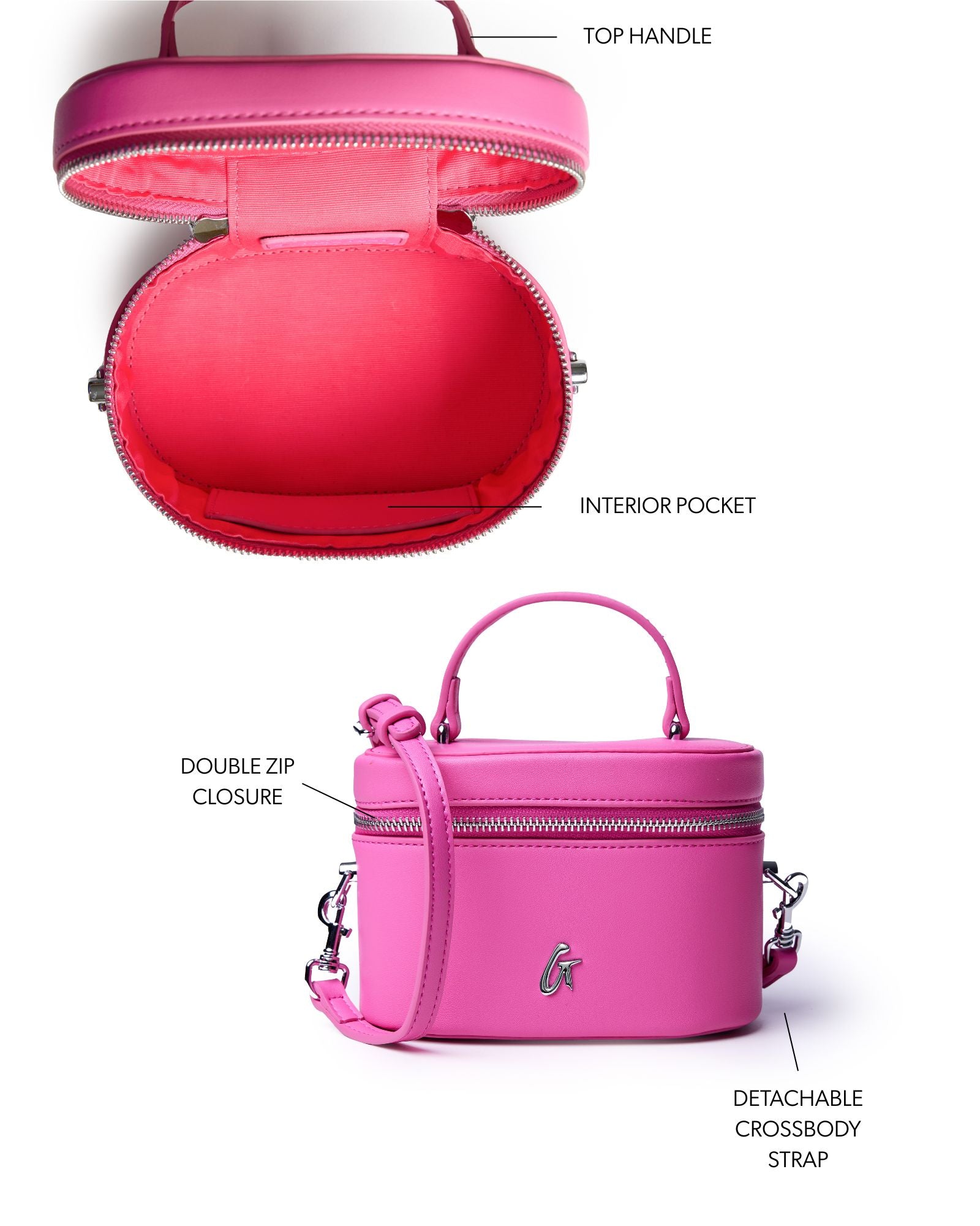 SMOOTH VANITY HOT PINK-SILVER Vegan Leather Mini Vanity Travel Bag