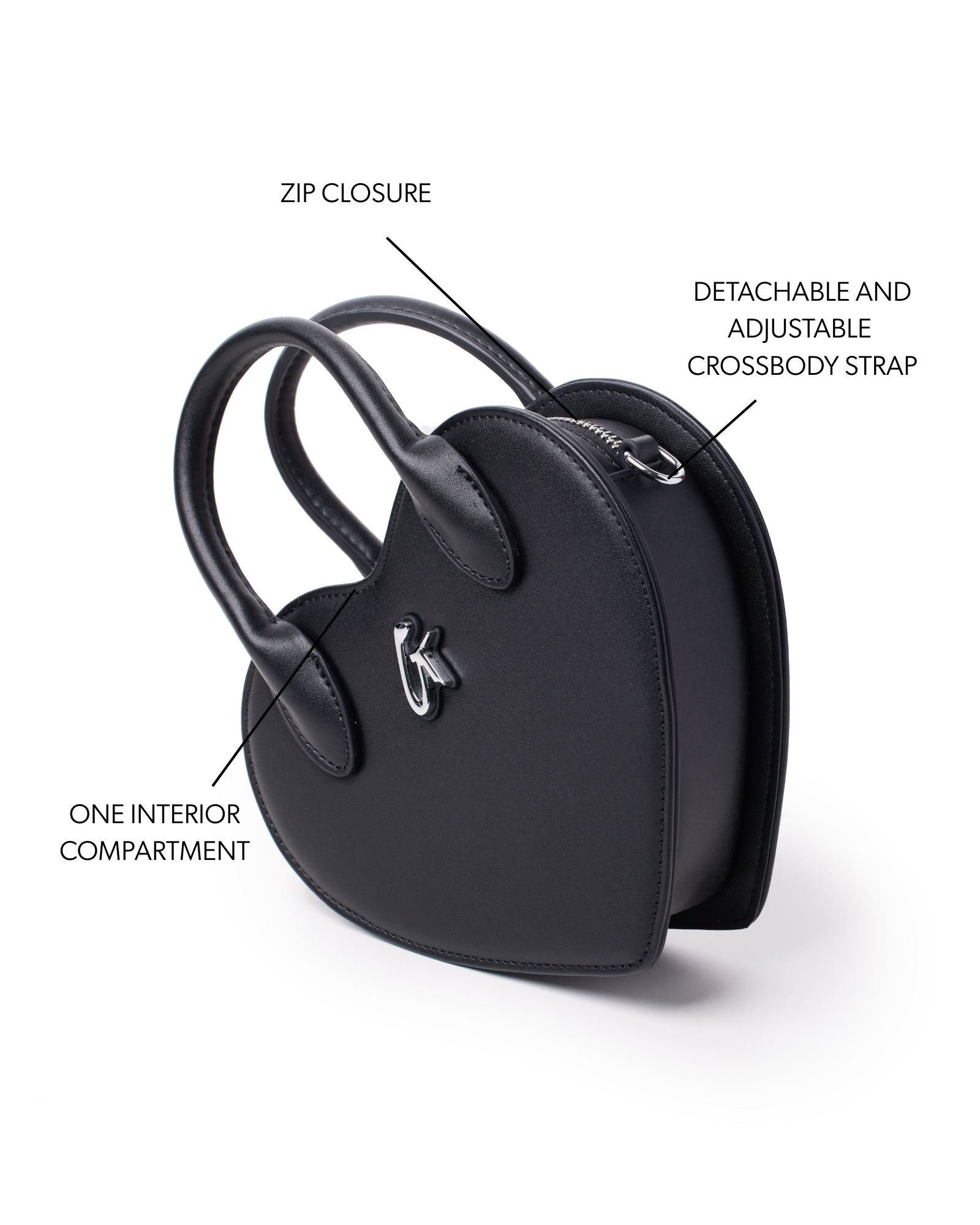 Glam-Aholic Black Heart Bag | Vegan Leather Crossbody | Iconic G