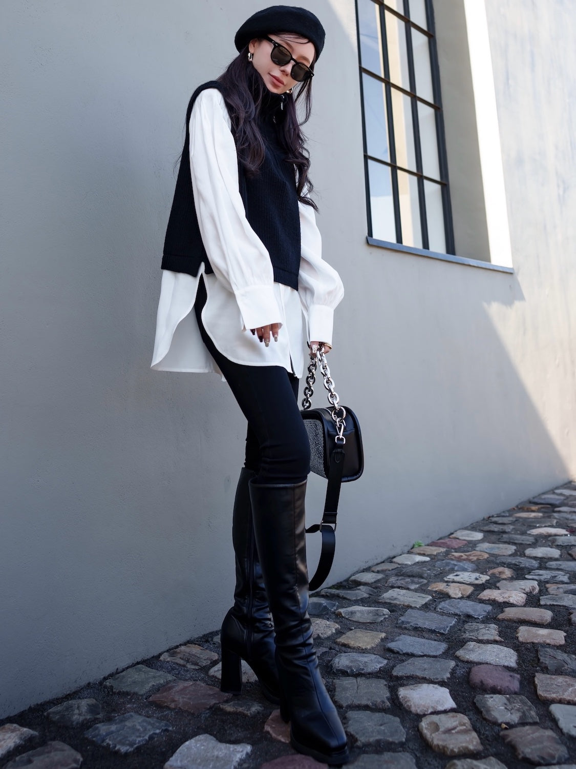 Ecoレザー ダブルピース ロングブーツ