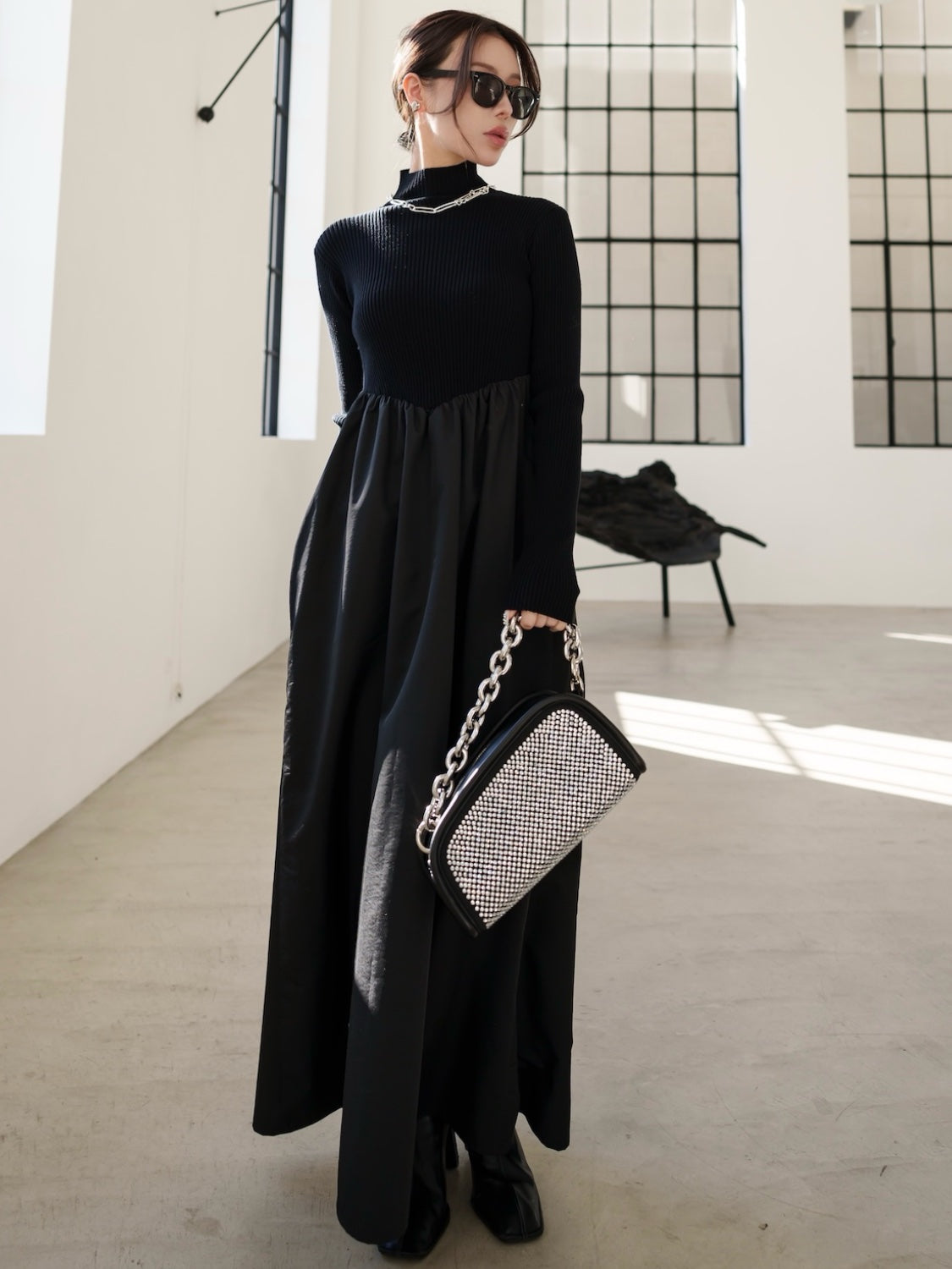 Docking LS ニット＆タフタ ドレス