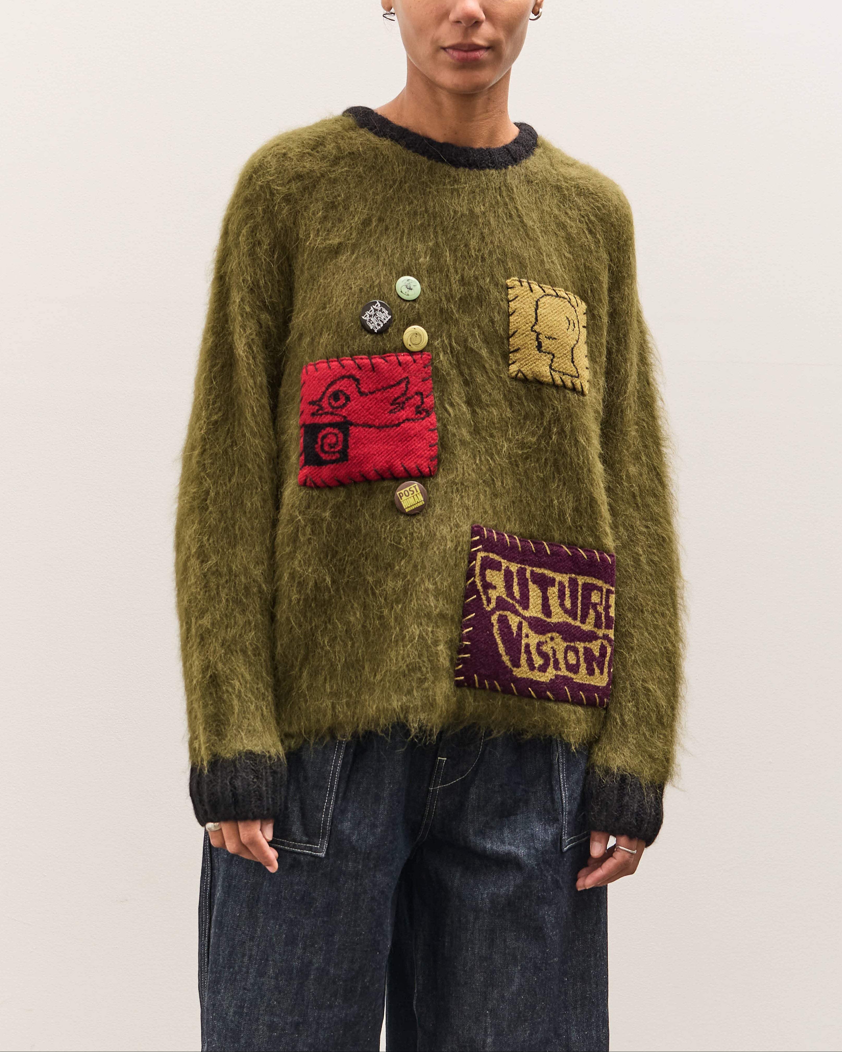 Brain Dead Future Vision Boxy Knit Sweater, Olive – Glasswing