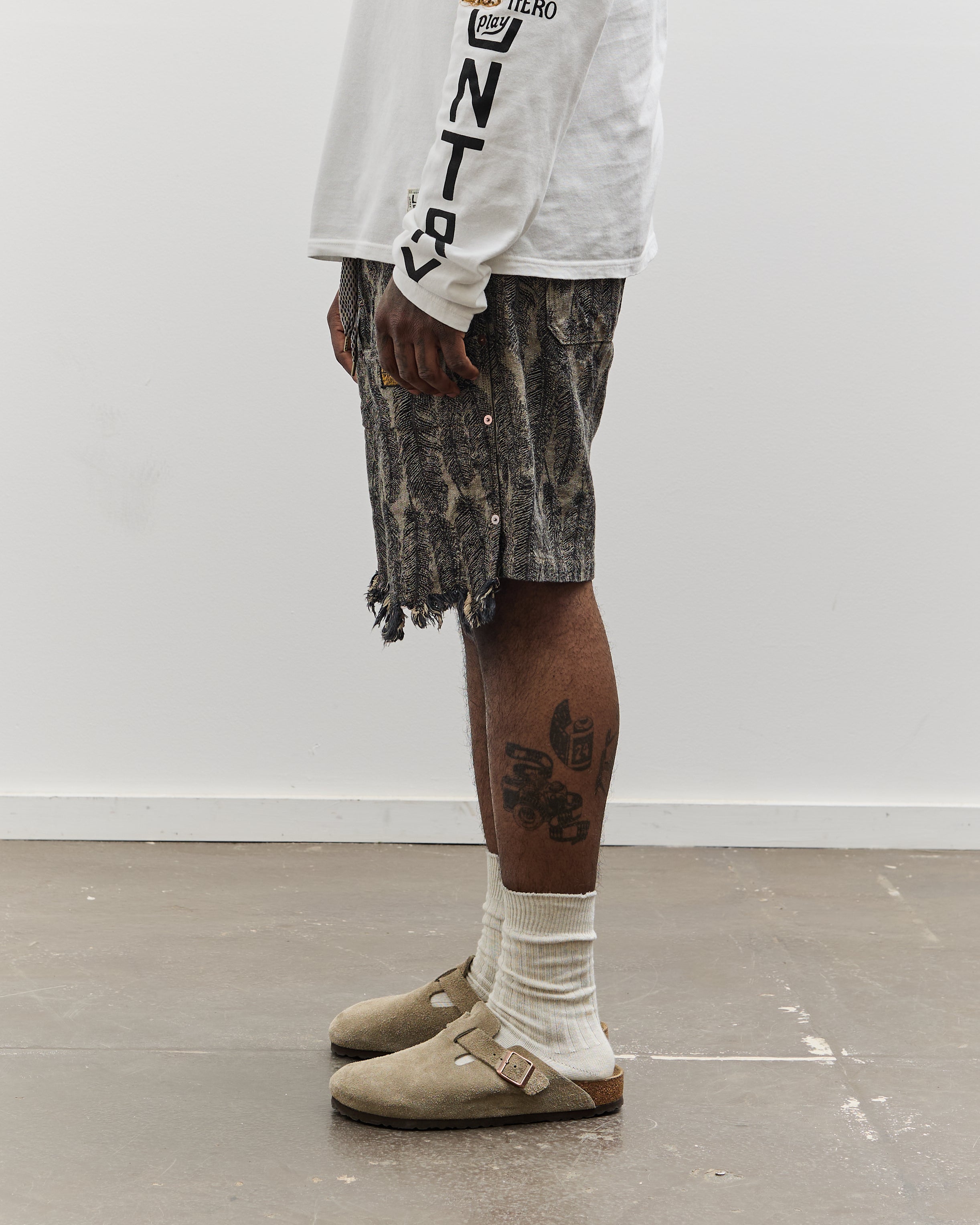 Kapital Unisex 12oz MAGPIE Denim W-Knee Easy Short Pants, BLKxBE