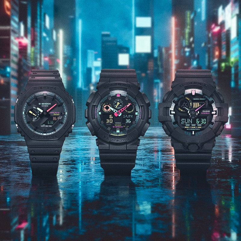 Multifluorescent Neon Matte Black Watches | G-SHOCK | CASIO