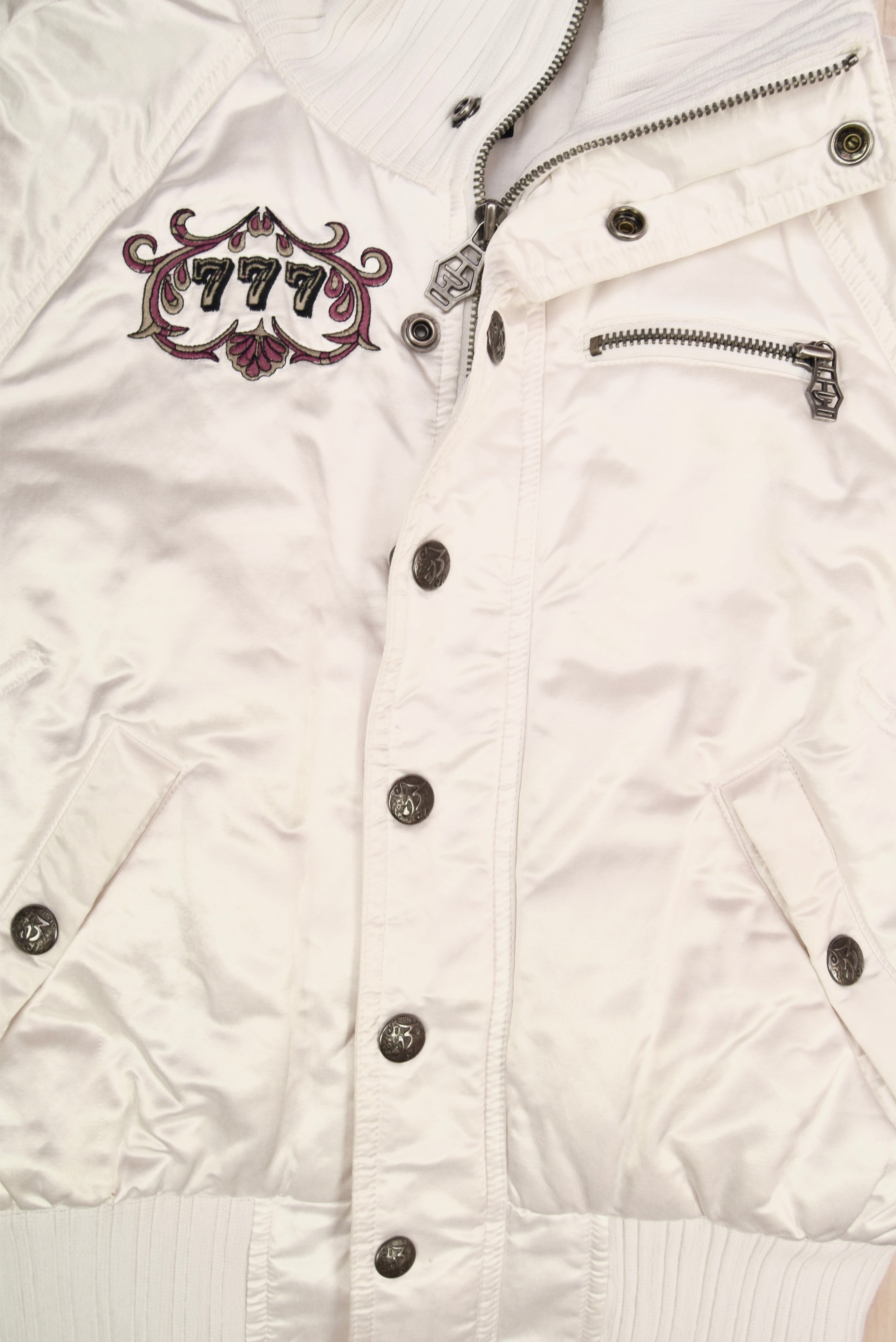 Y2K 00's Diesel Shiny White Jacket Embroidered Size S-M The Lucky
