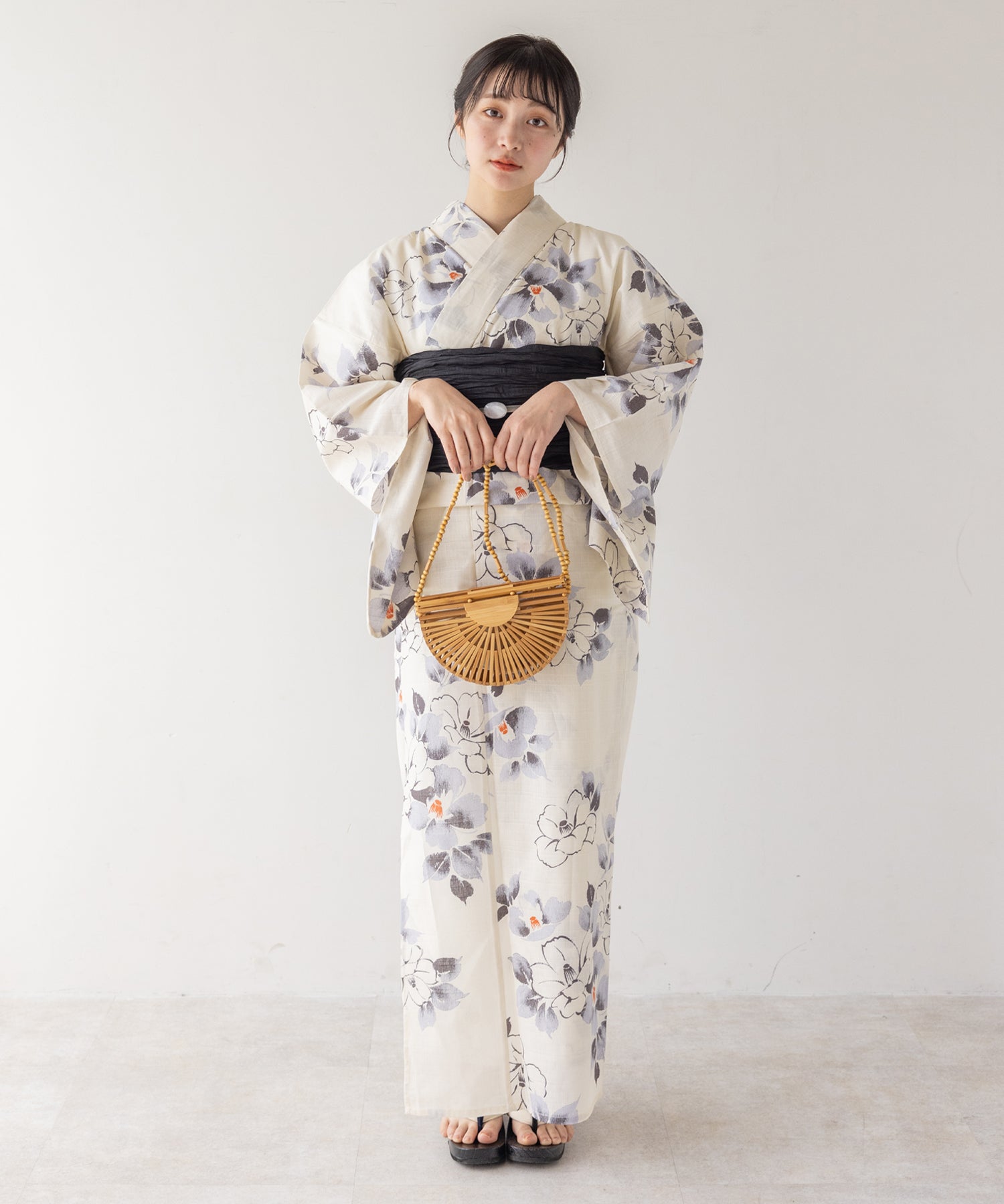 こだわり浴衣5点セット (浴衣/帯/下駄/腰紐/着付け冊子) 変わり織生地