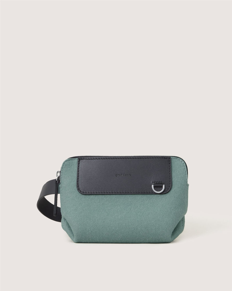 Merino Wool and Leather Bedford Belt Bag in Dark Gray and Black
