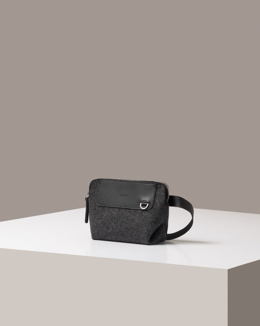 Merino Wool and Leather Bedford Belt Bag in Dark Gray and Black