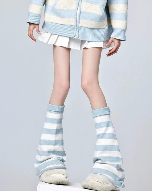 Y2K 天使界隈 天使の羽付き 白×水色ストライプのレッグウォーマー