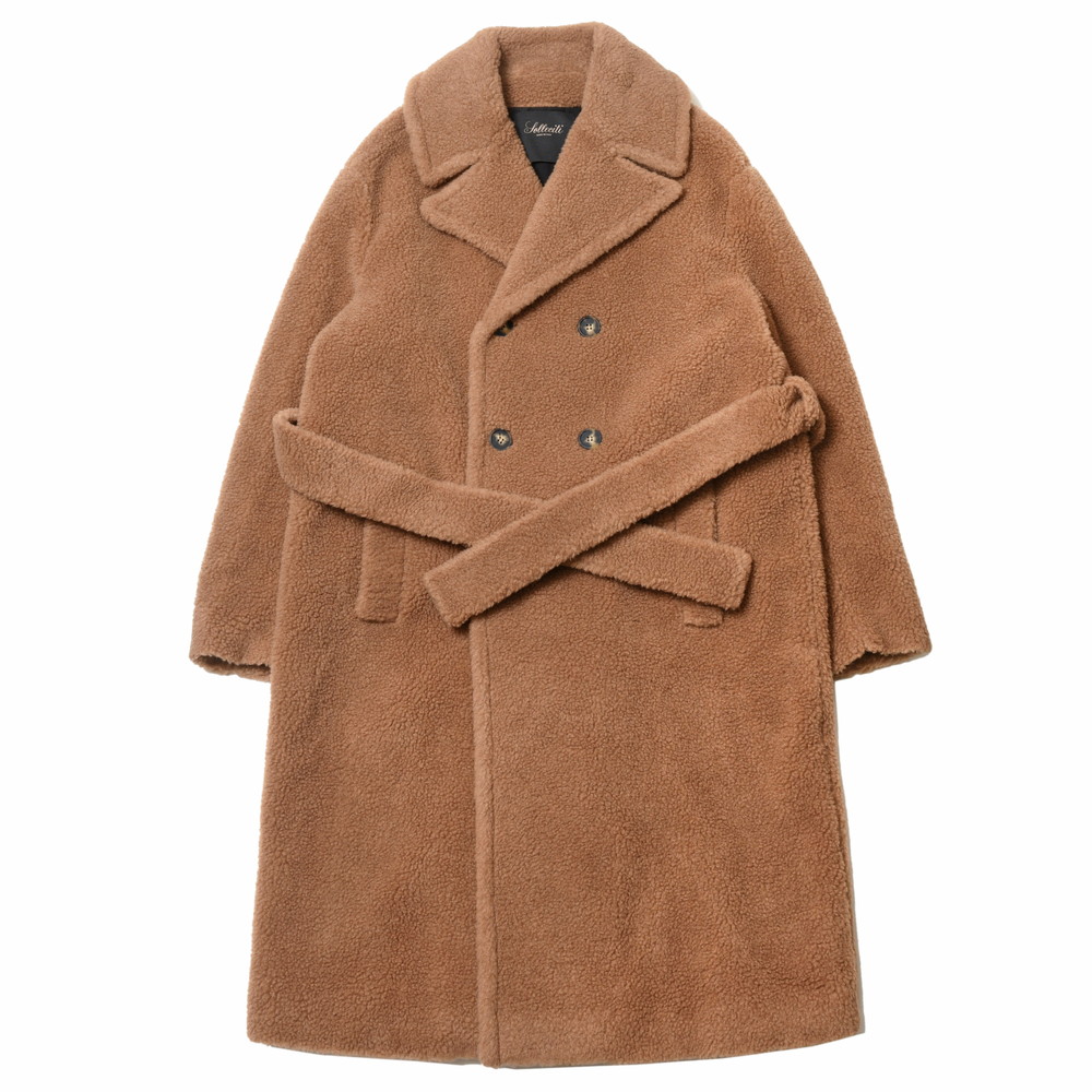 Solleciti（ソレシティ）キャメルシルクボアダブルブレストベルテッド