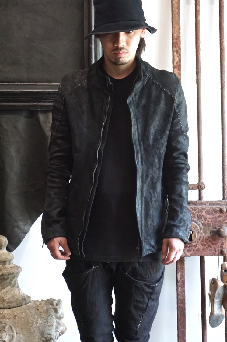 12111-41367. HORSE LEATHER HI NECK ZIP/F MOTO SPIRAL ARM LINED