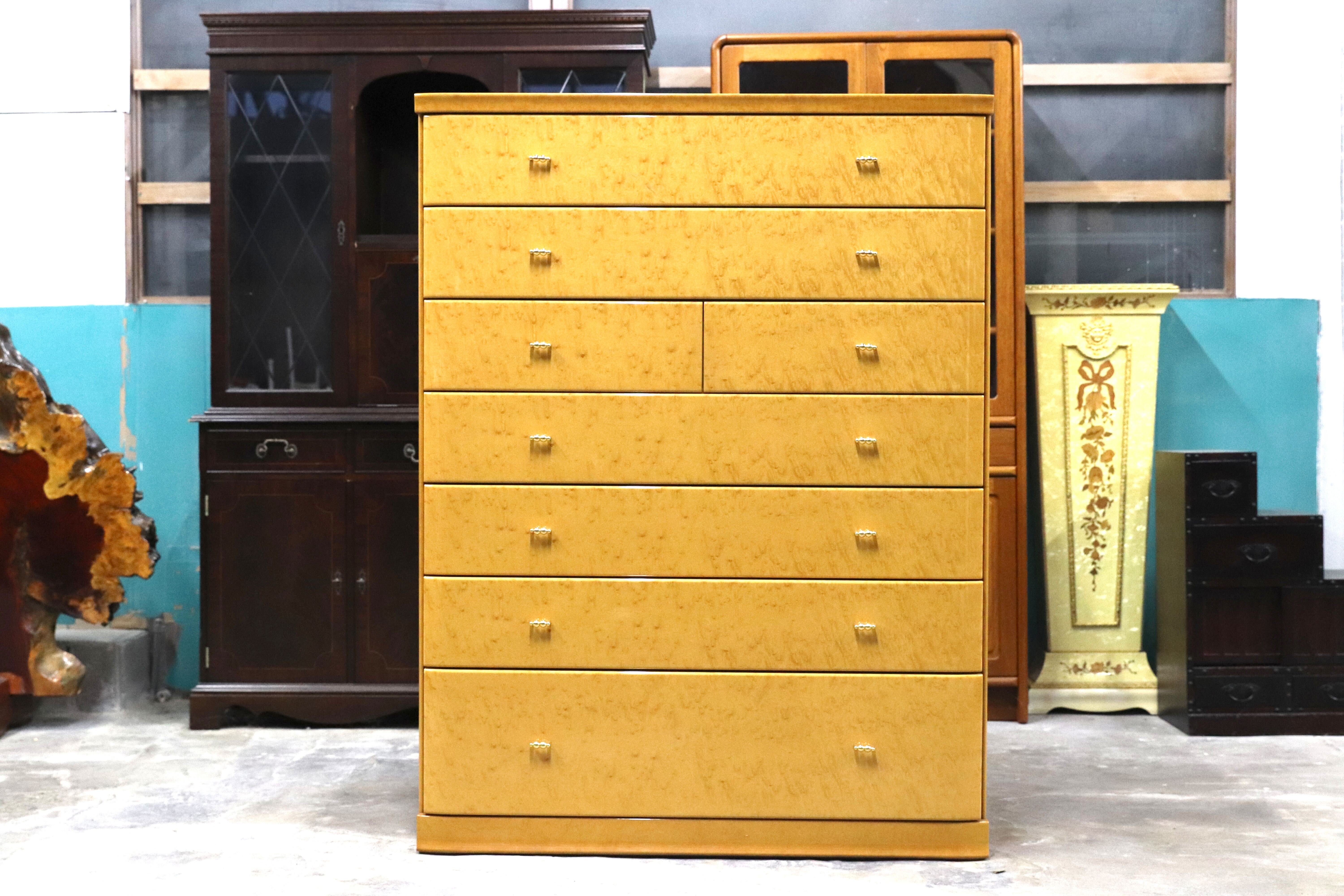 GMIK491○府中家具 最高級 整理箪笥 引出し収納家具 バーズアイ