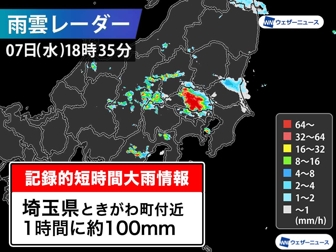 埼玉県で1時間に約100mmの猛烈な雨 記録的短時間大雨情報 - ウェザー