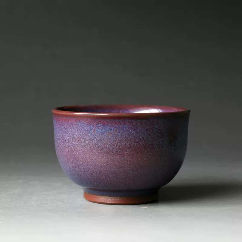 未使用】中国鈞窯榮昌鈞瓷坊紫紅釉陶器扁瓶澱青釉