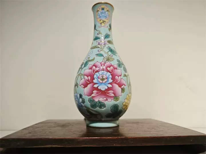 中国古美術 清雍正款 孔雀青釉 暗刻 花瓶 広口壺 古陶磁 骨董品 唐物