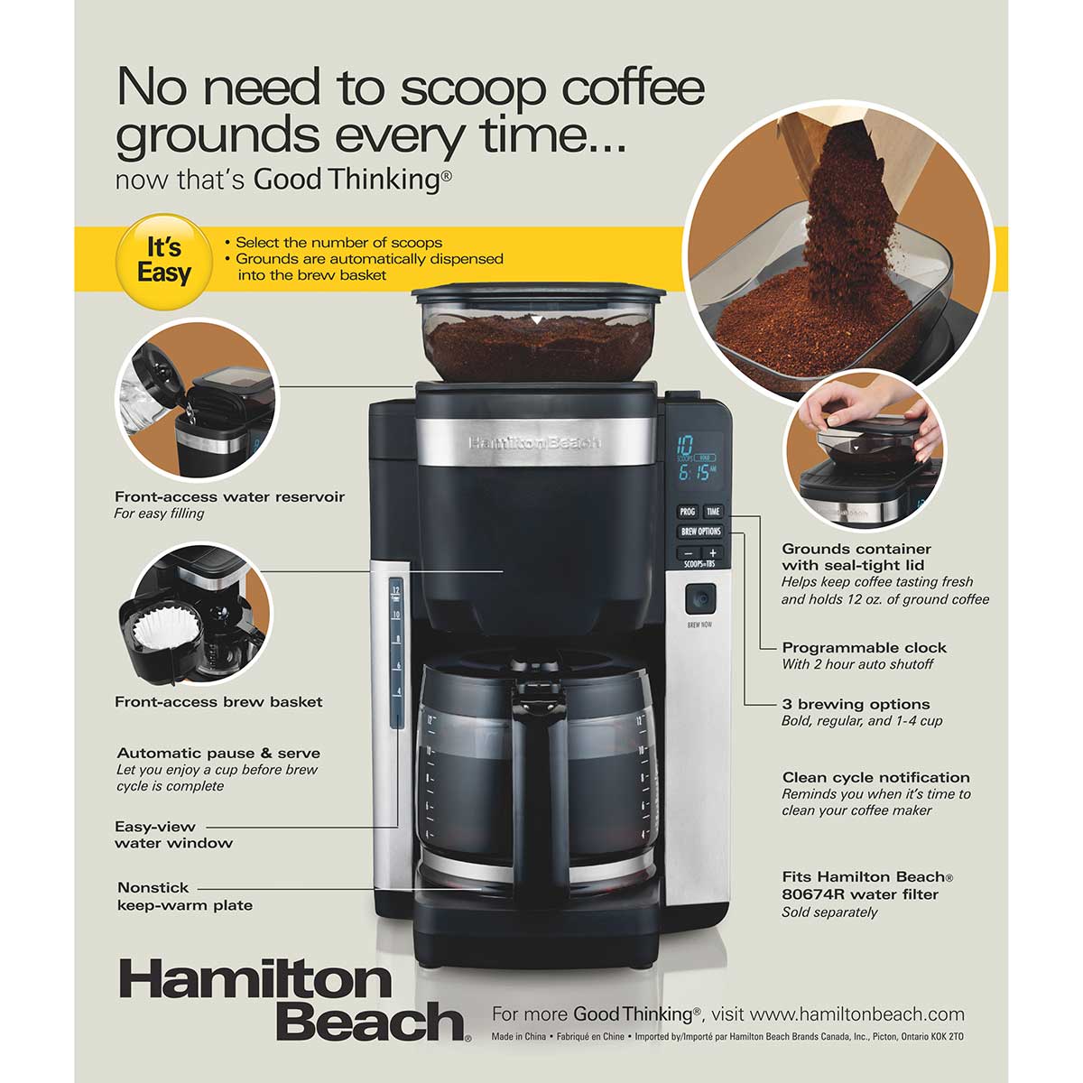 12 Cup Programmable Coffee Maker with Automatic Grounds Dispenser