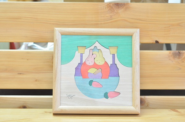 雛人形 遊プラン・小黒三郎 組み木絵 ウサギそいびな 額入り 組み木