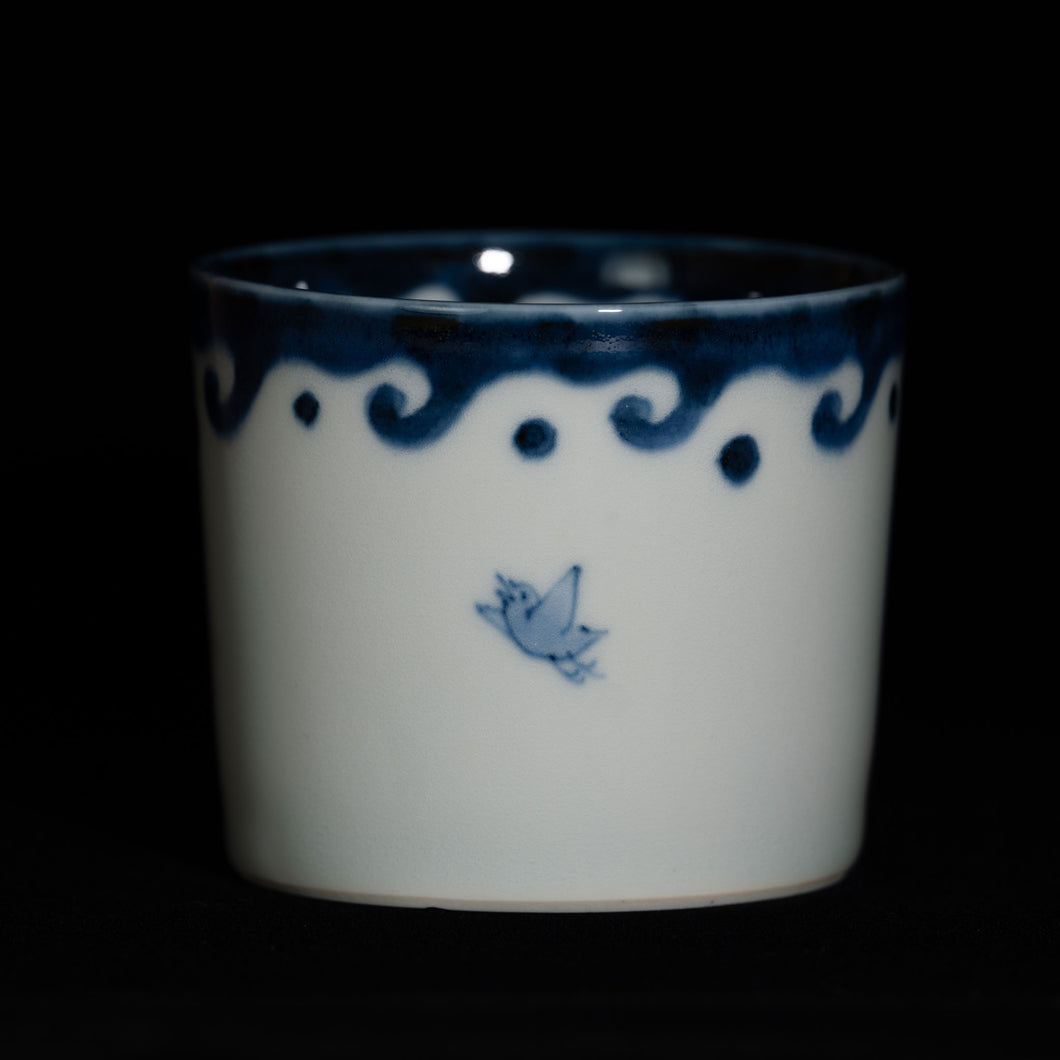 染付（そめつけ）蕎麦猪口（そばちょこ）－波千鳥（なみちどり