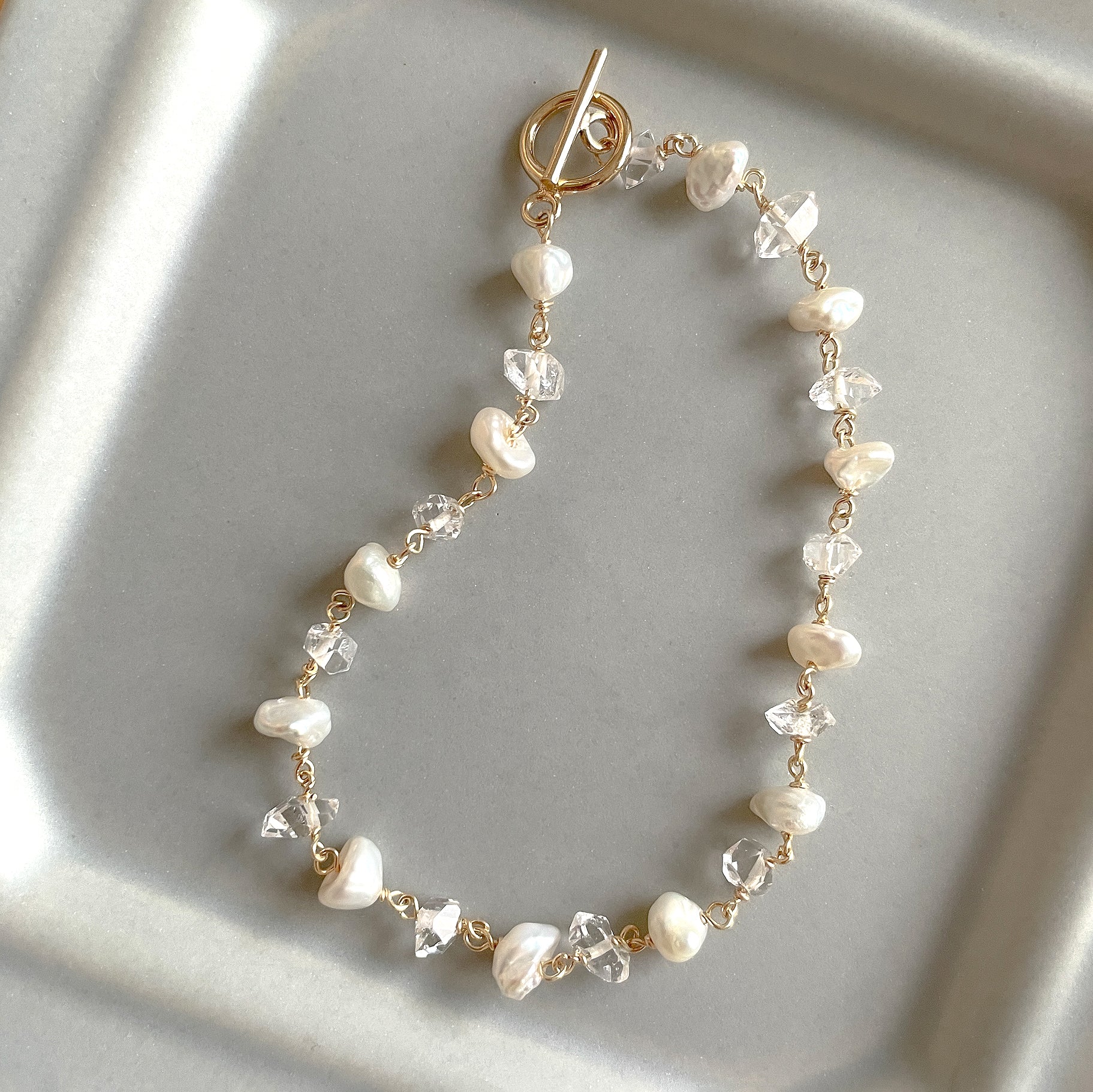 パール＆ハーキマーダイヤモンドブレスレット – ハナトツキ interior
