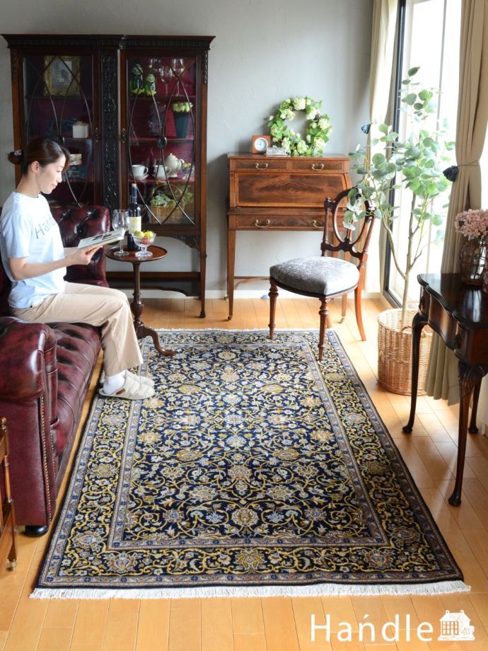 コルクウールのオールドペルシャ絨毯、Kashan（カシャーン）のラグ(m