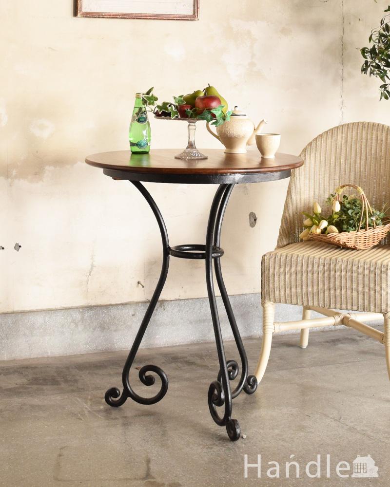 アンティーク調のおしゃれなサイドテーブル、天然木✕アイアンの