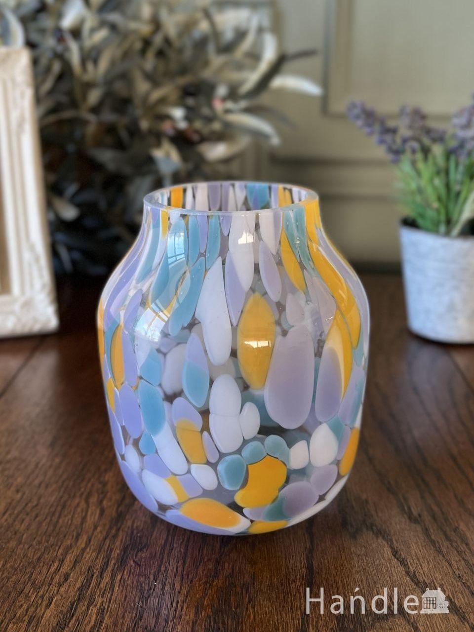 おしゃれなガラスの花瓶、マーブルガラスのフラワーベース(BL)(n22-215