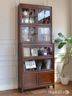 アンティーク家具 本棚 模様ガラス銀河 当時物 鍵付き アンティーク