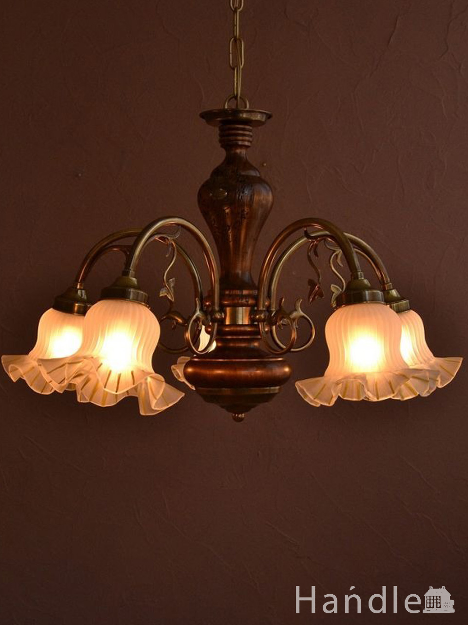 アンティーク風のシェード付きシャンデリア(5灯)（E17電球付）(cr-504