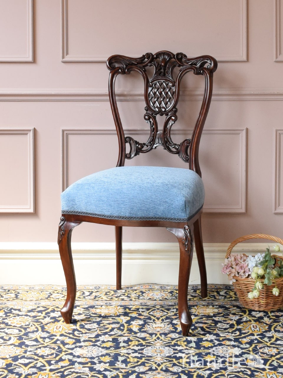フランスアンティーク猫脚ダイニングチェア/イス/ラッシュシート(90-83