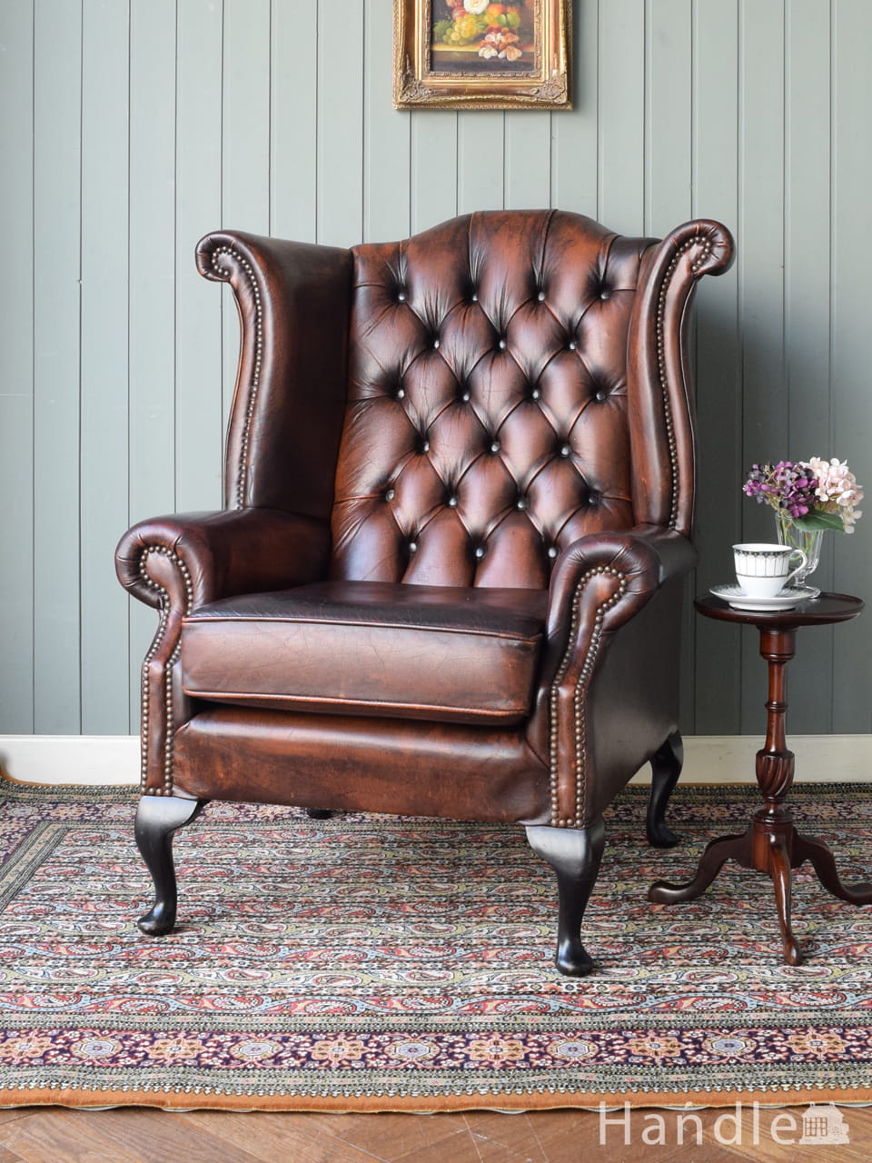 ひとり掛けのオシャレなソファ、アンティークのイギリス家具