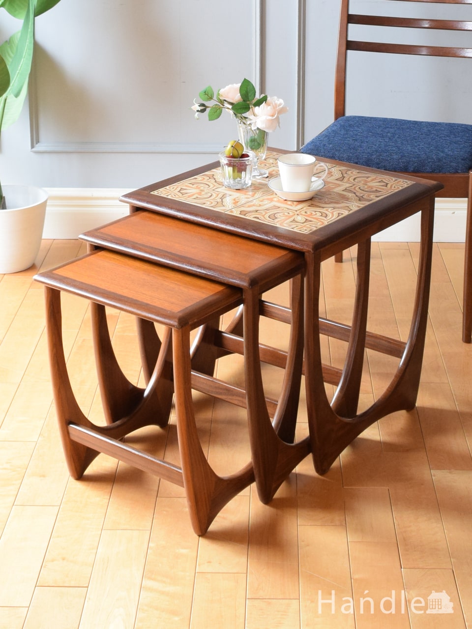 英国アンティークG-PLANジープランネストテーブル3台⁄収納式机(91-155