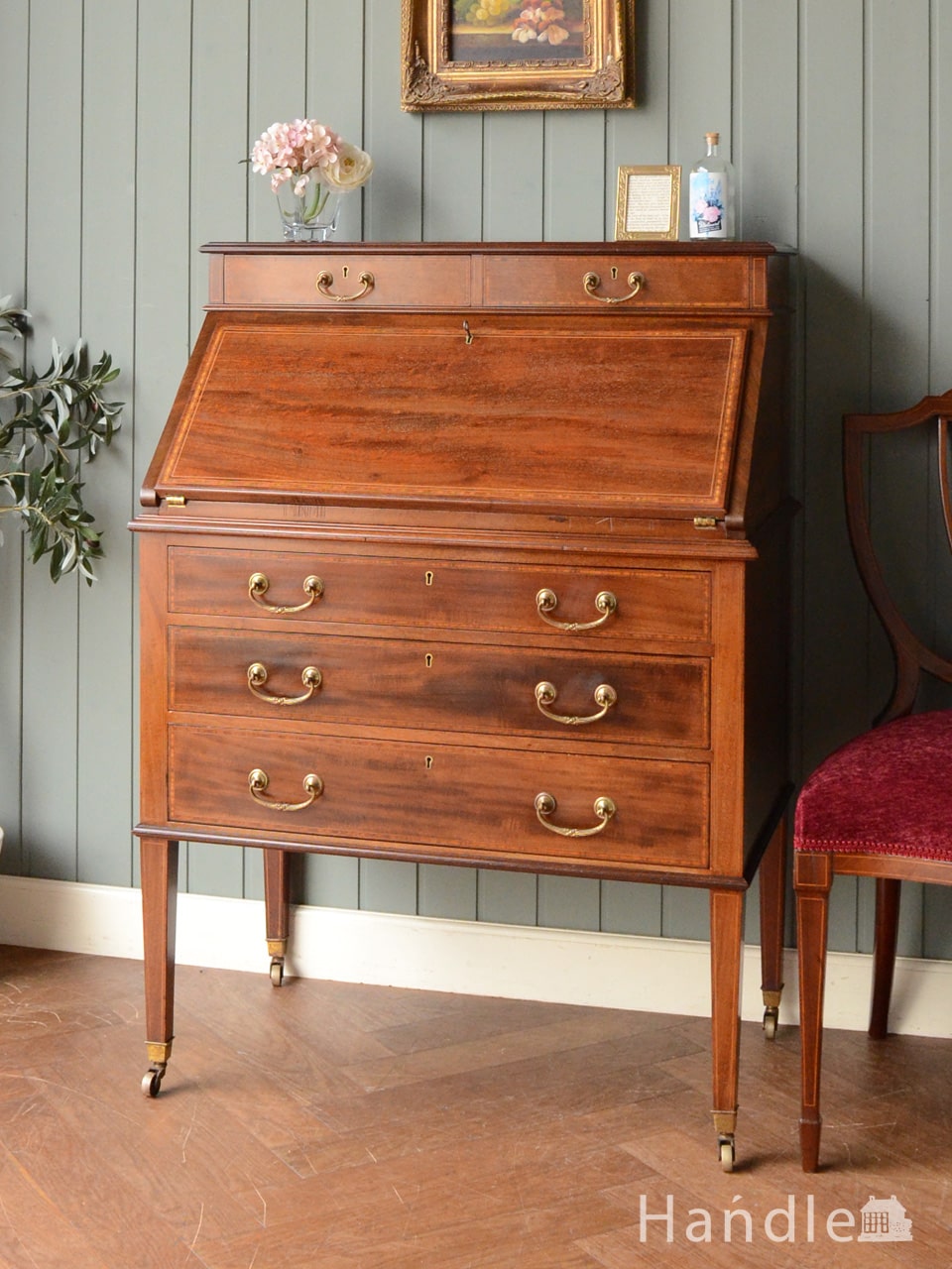 英国アンティーク木製ライティングビューロー/勉強机デスク/テーブル