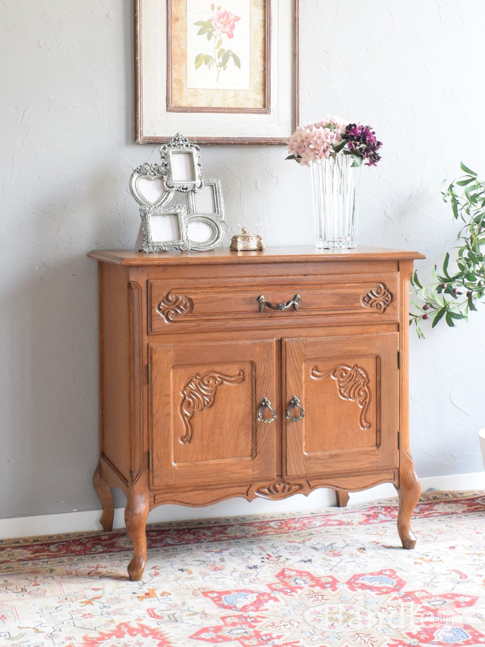 フランスアンティーク猫脚ナイトテーブル/木製キャビネット机飾り棚(82