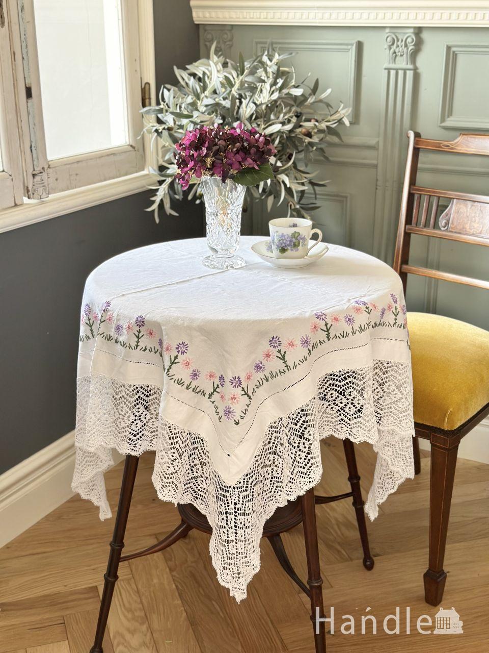 フランスから届いたアンティークレース、お花模様のクロッシェレース(m