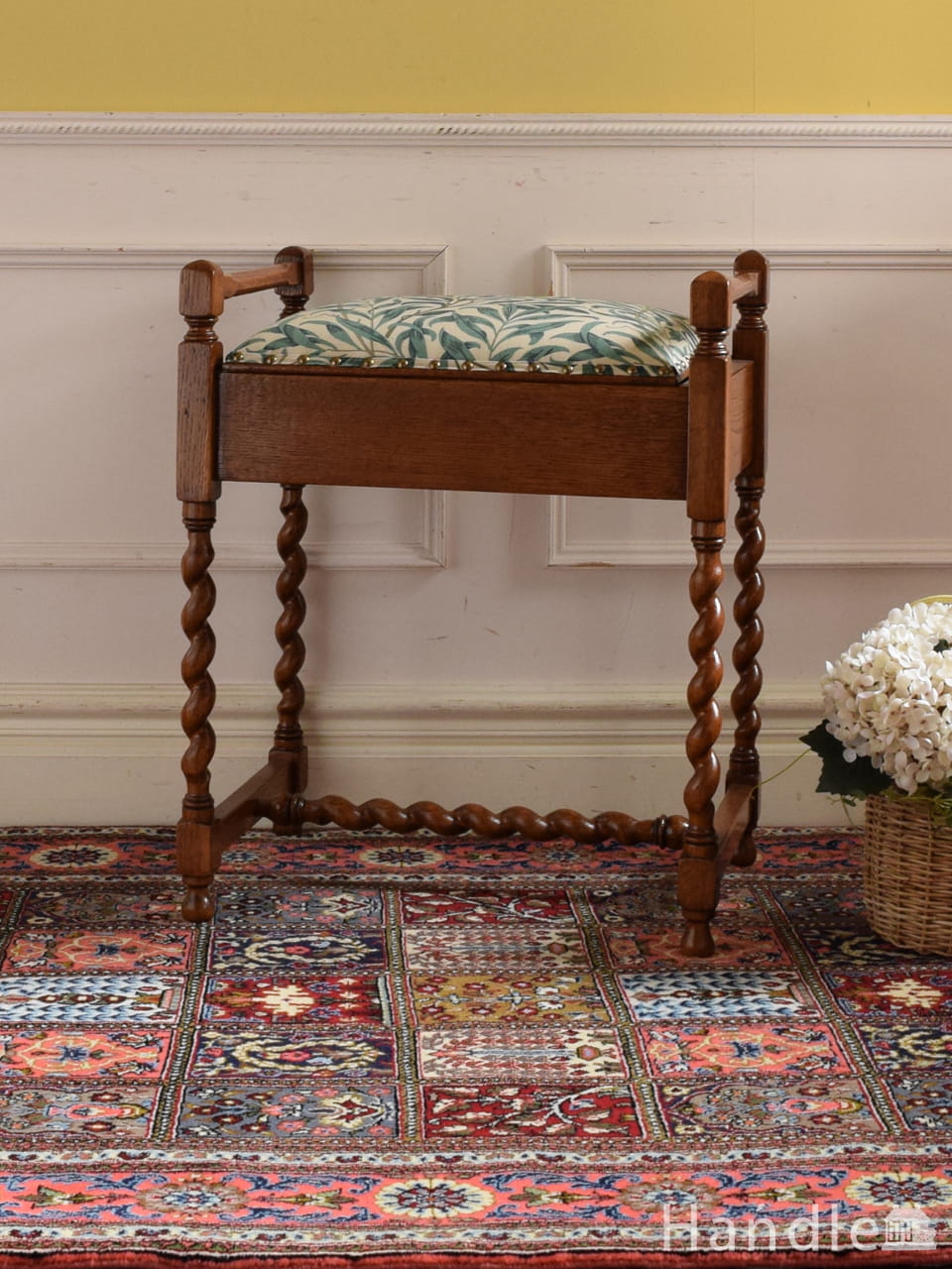 英国スタイルのアンティーク家具、木製のテレフォンベンチ（電話台）(j