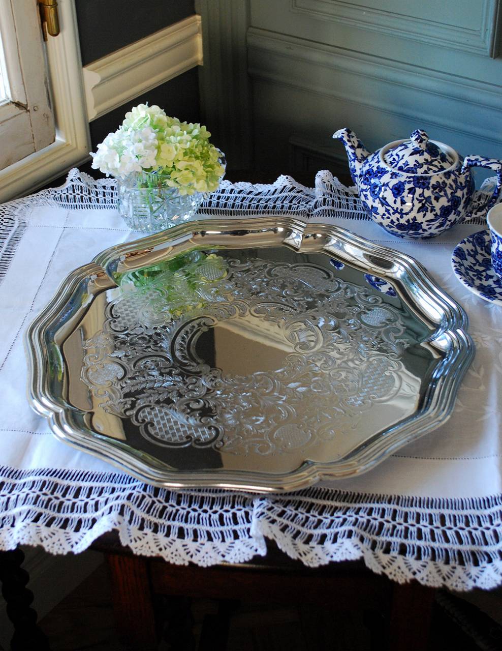 アンティークの銀雑貨、シルバーのサルヴァ（銀盆）(d-1423-z
