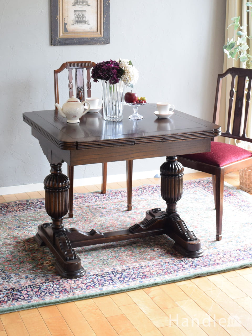 フランスの美しいアンティークダイニングテーブル、伸長式のドロー