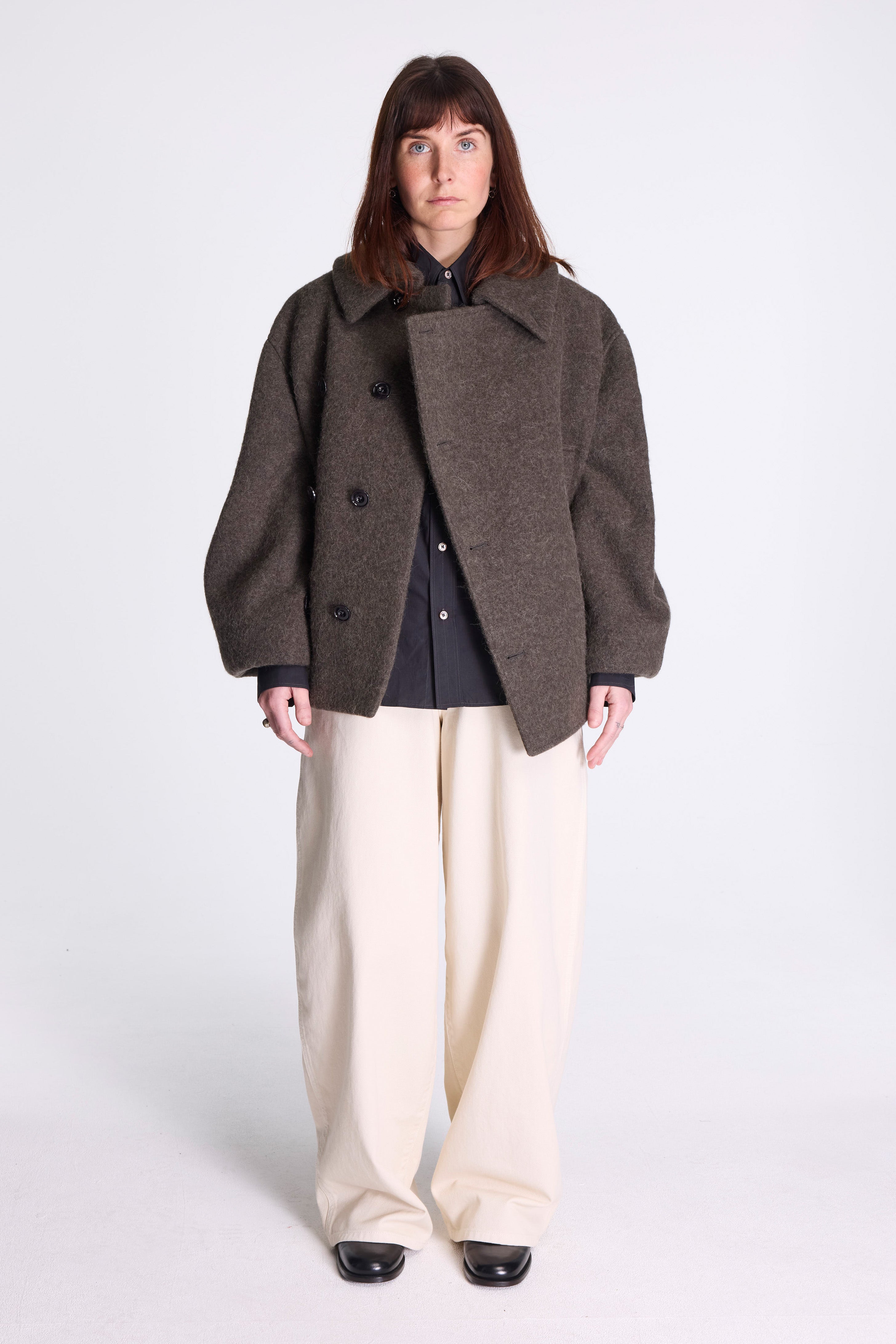 Lemaire Short Asymmetrical Bathrobe Coat Dark Khaki