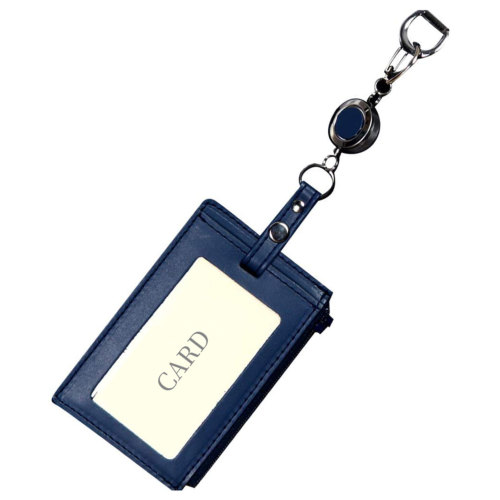 完全日本製 カードやパスが落ちない 本革製 リール付きパスケース 紺色