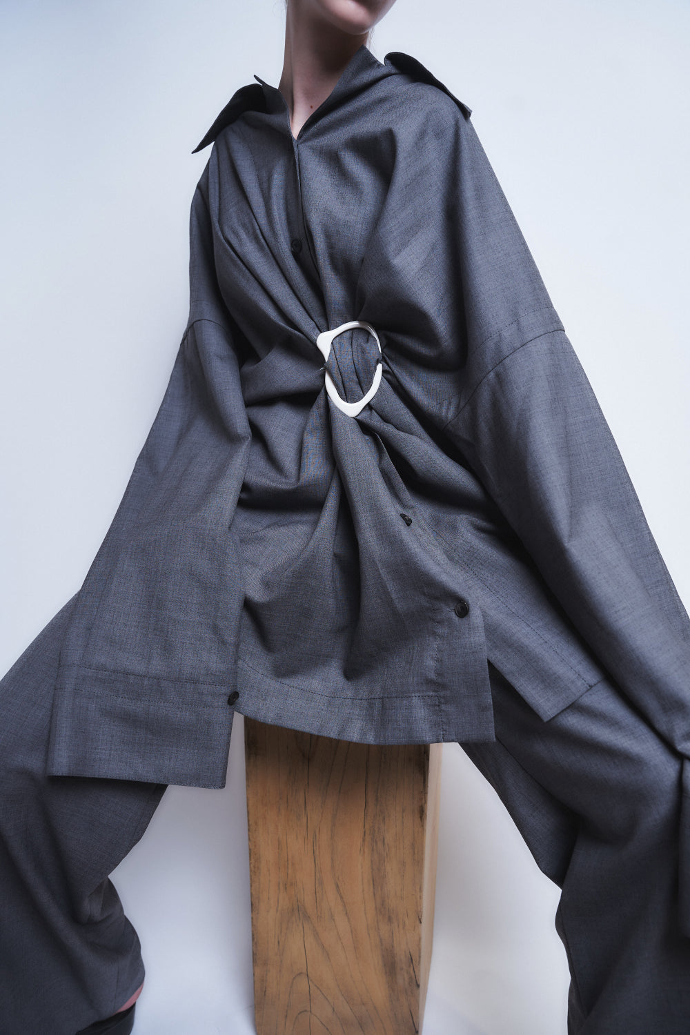 MARIALUISA - WOOL GATHERED SHIRT WITH BUCKLE – HARUNOBUMURATA