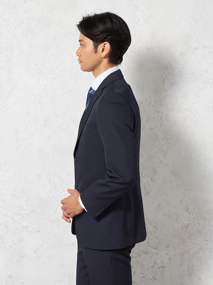 スーツ 2つボタン【WEB限定】4WAYストレッチ ストライプ ネイビー 通年