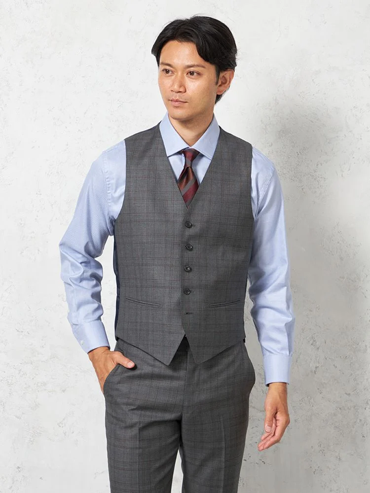 M．グレー 【ウール100%】スリーピーススーツ 2つボタン【REDA