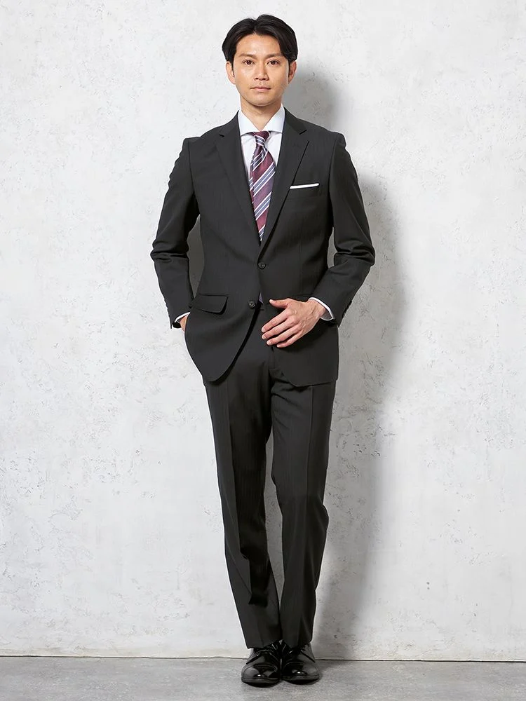 ブラック 【イタリア製高級生地使用(ゼニア)】スーツ 2つボタン ウール