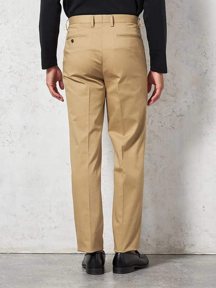 ベージュ 【ツータック】チノパン 折り目加工 無地 カジュアルパンツ
