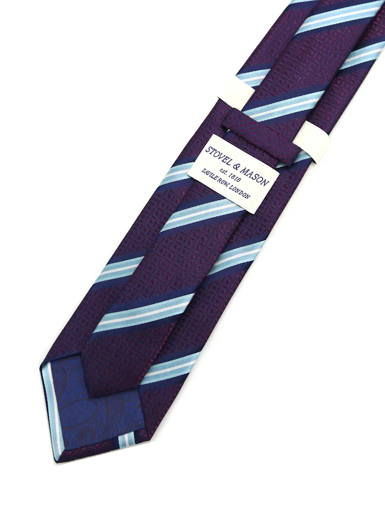 ブルー 【シルク100%】ネクタイ レギュラー 日本縫製 ストライプ S&M