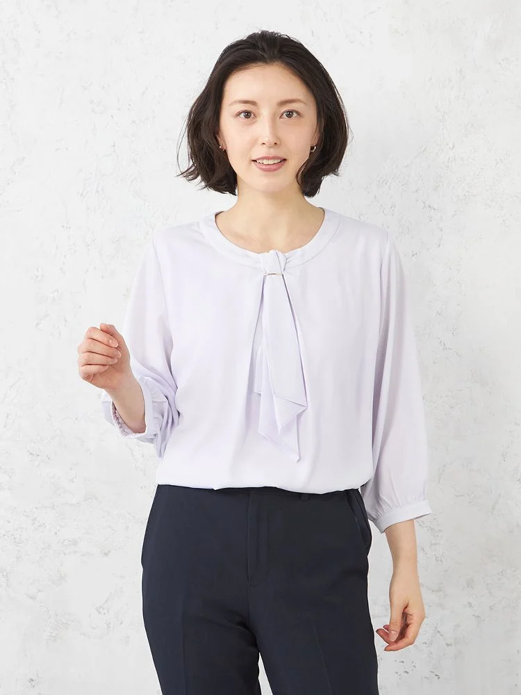 L．グリーン 【ウォッシャブル】ブラウス 長袖 7分袖 バー付き