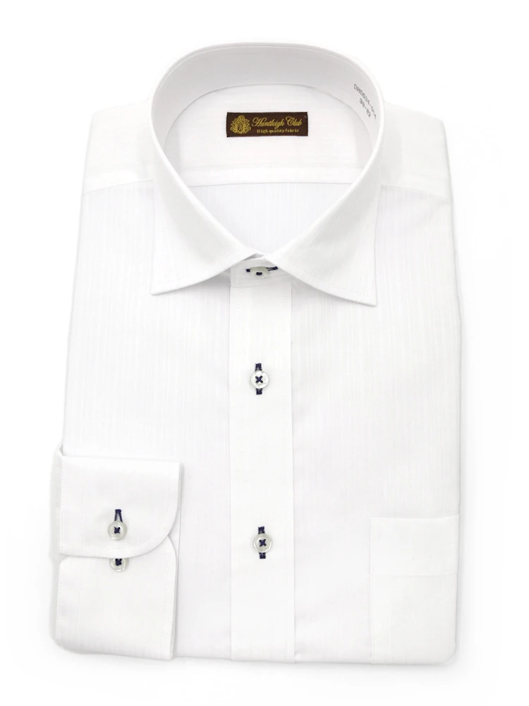 ホワイト 【形態安定】長袖 ワイシャツ セミワイド 白ドビー ハン